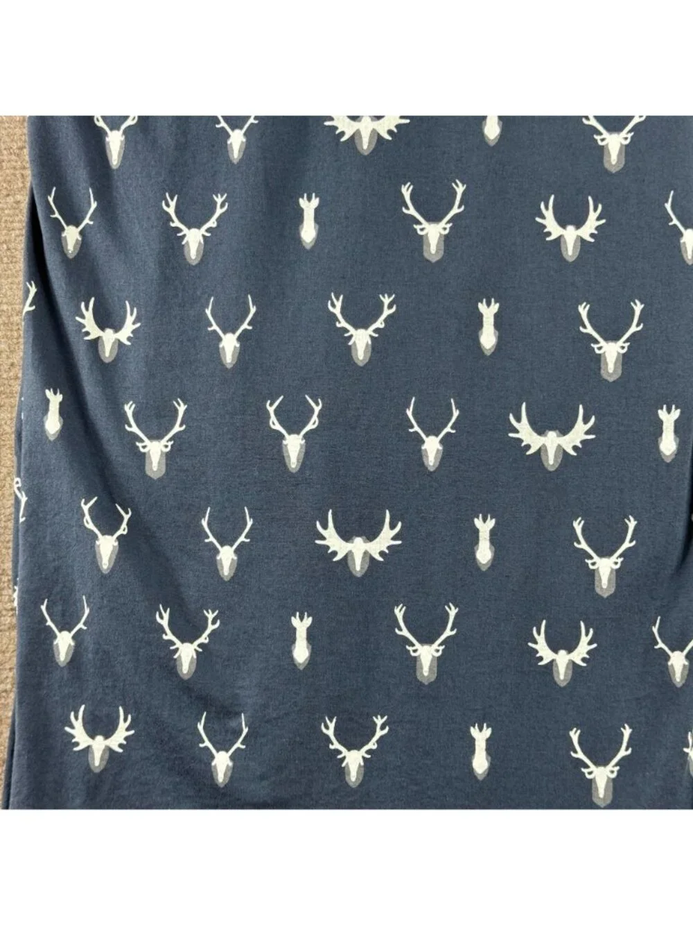 RH Teen Deer Antler Stag Skull Print Queen Flat Sheet Navy Blue Organic Cotton
